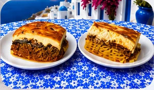 Moussaka on the left and pastitsio on the right
