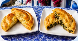 Tiropita on the left and spanakopita on the right